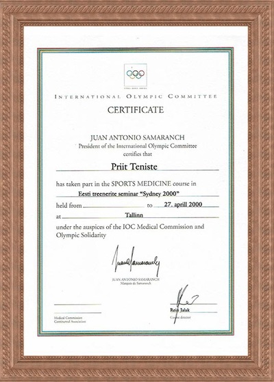 Certificate of Sports trainers Course by Olympic Comitee